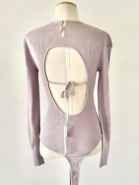 ASTR Women's Size XS Purple Felice Ribbed Open Back Long Sleeve Bodysuit Cut Out